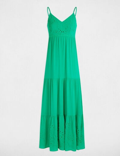 Loose maxi embroidered dress emerald green women