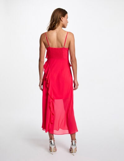 Fitted midi dress ruffles fuchsia pink women