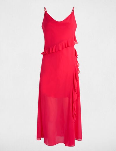 Fitted midi dress ruffles fuchsia pink women