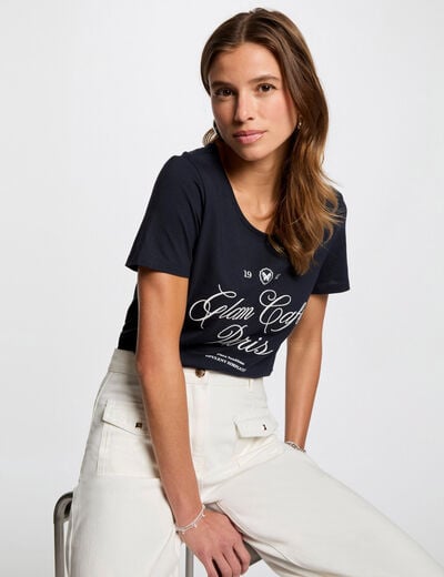 T-shirt with message navy blue women