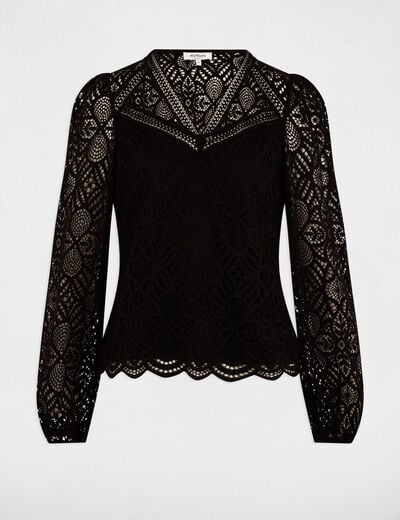 Lace t-shirt V-neck black women