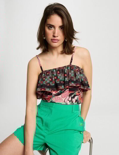 Printed top with ruffles multicolor women