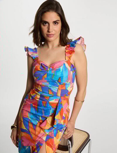 Printed top with ruffles multicolor women