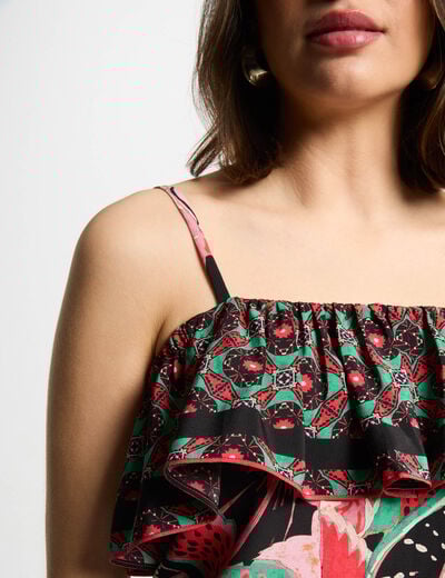 Printed top with ruffles multicolor women