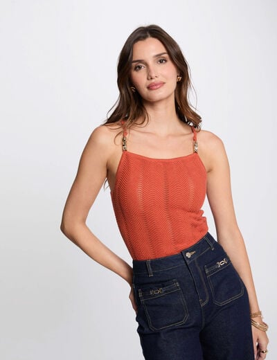 Knitted top thin straps dark orange women