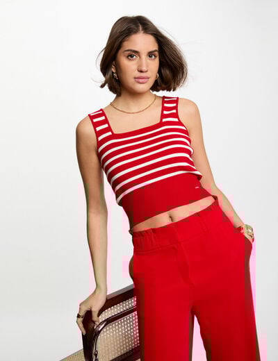 Knitted top wide straps red women