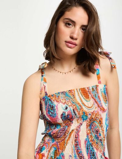 Printed smocked top multicolor women