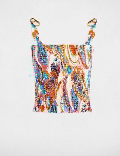 Printed smocked top multicolor women