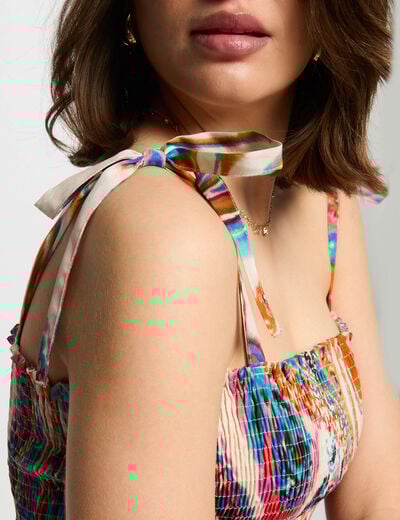 Printed smocked top multicolor women
