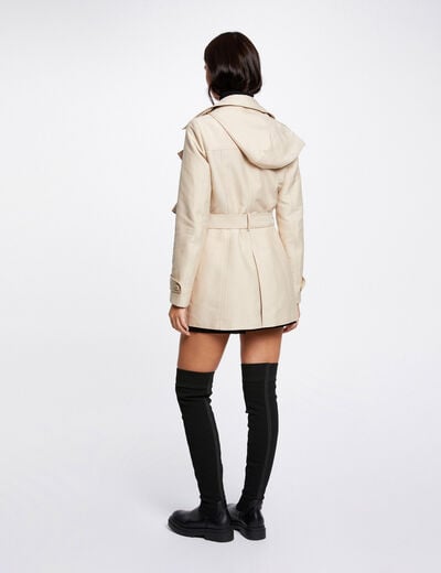 Waisted belted trenchcoat with hood sand women