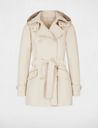 Waisted belted trenchcoat with hood sand women