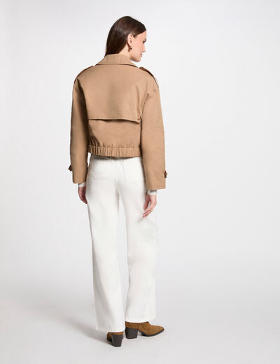 Buttoned short trenchcoat camel women