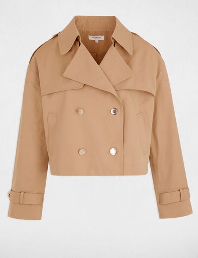 Buttoned short trenchcoat camel women