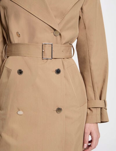 Belted long trenchcoat beige women