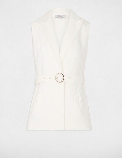 Sleeveless straight jacket with belt white women